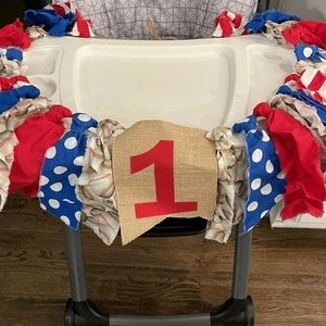 Highchair First Birthday baseball themed banner